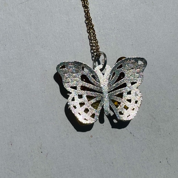 Amber Carved Butterfly Pendant with Gold tone chain - Picture 4 of 6